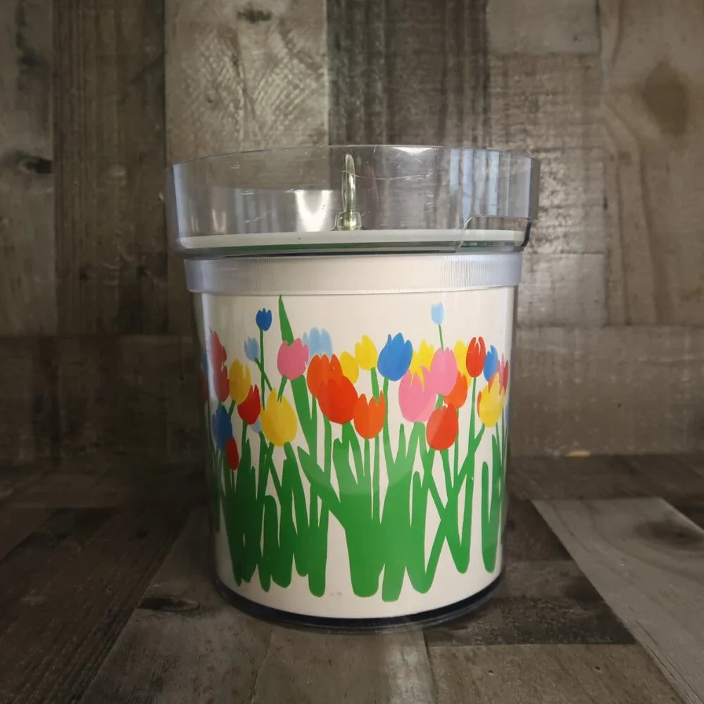 Vintage RETRO 70s AUDREY St Tropez Thermo Ice Bucket Floral Tulips Chiller Lid